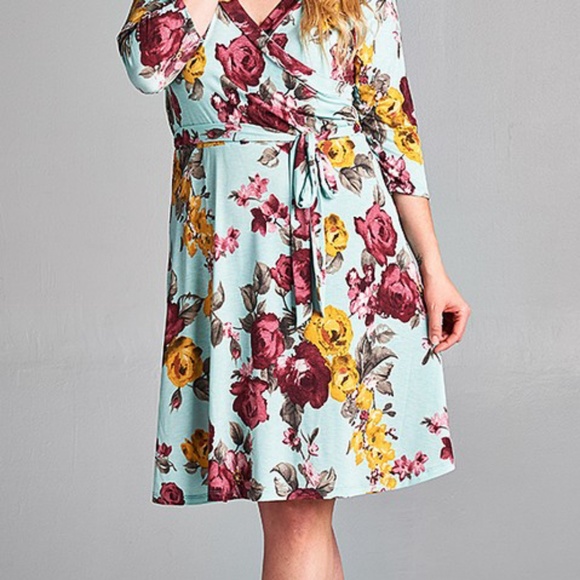 Aqua Floral Dress - Picture 3 of 5